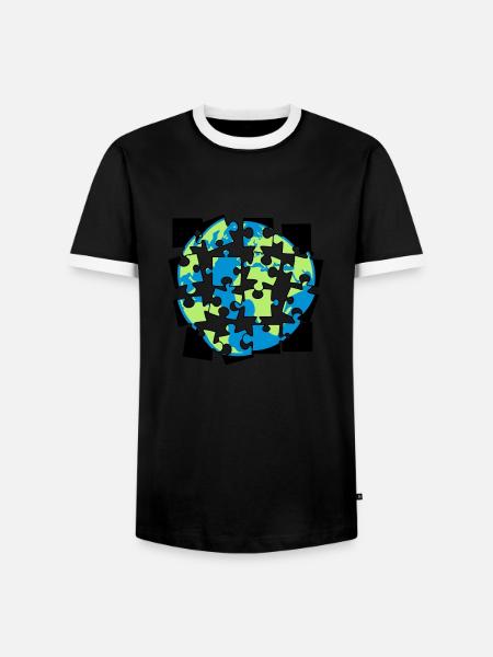 Jorden pussel delar pussel pussel bygga spi - Kontrast-T-shirt herr - svart/vit