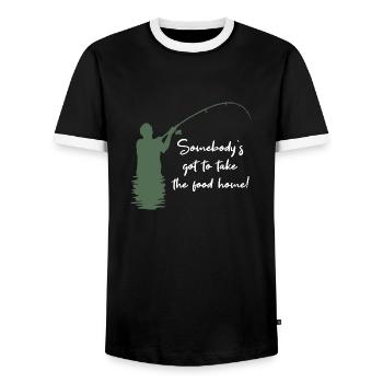 Angler - Männer Kontrast-T-Shirt - Schwarz/Weiß - Vorne - AI Model Female 172 light (172cm) & AI Model Male 178 light (178cm)