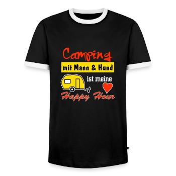 happy hour - Männer Kontrast-T-Shirt - Schwarz/Weiß - Vorne - AI Model Female 172 light (172cm) & AI Model Male 178 light (178cm)