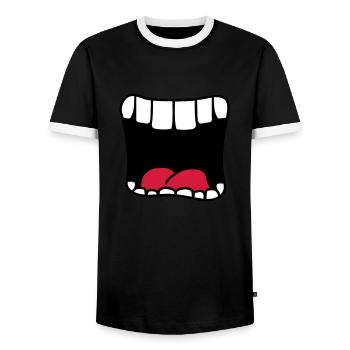 mouth screaming big mouth bruellen comic cartoon - Men's Ringer Shirt - black/white - Front - AI Model Female 172 light (172cm) & AI Model Male 178 light (178cm)