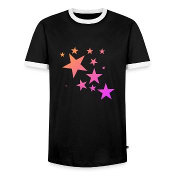 Pink Orange Colorful Star Star Carpet Pattern - Men's Ringer Shirt - black/white - Front - AI Model Female 172 light (172cm) & AI Model Male 178 light (178cm)