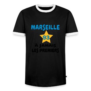 Marseille à jamais les premiers - Männer Kontrast-T-Shirt - Schwarz/Weiß - Vorne - AI Model Female 172 light (172cm) & AI Model Male 178 light (178cm)
