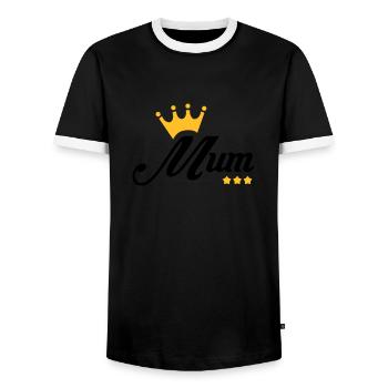 Mum / Mom / Baby / Mummy / Mother's day / Birth - Men's Ringer Shirt - black/white - Front - AI Model Female 172 light (172cm) & AI Model Male 178 light (178cm)