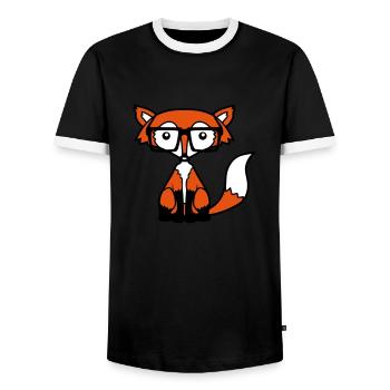 Nerd Fuchs Design - Männer Kontrast-T-Shirt - Schwarz/Weiß - Vorne - AI Model Female 172 light (172cm) & AI Model Male 178 light (178cm)