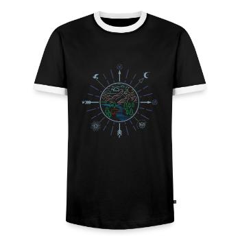 Wildnis (Kompass, minimal) - Männer Kontrast-T-Shirt - Schwarz/Weiß - Vorne - AI Model Female 172 light (172cm) & AI Model Male 178 light (178cm)