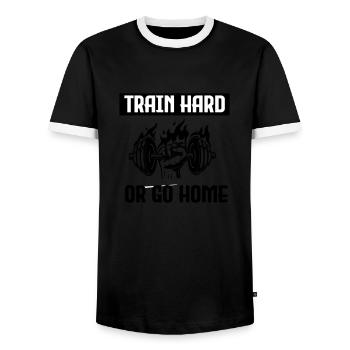 TRAIN HARD OR GO HOME - Männer Kontrast-T-Shirt - Schwarz/Weiß - Vorne - AI Model Female 172 light (172cm) & AI Model Male 178 light (178cm)