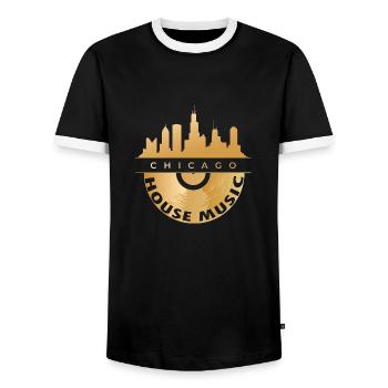 chicago house music - Men's Ringer Shirt - black/white - Front - AI Model Female 172 light (172cm) & AI Model Male 178 light (178cm)