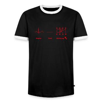 V8 engine Crossplain Heartbeat design - Men's Ringer Shirt - black/white - Front - AI Model Female 172 light (172cm) & AI Model Male 178 light (178cm)