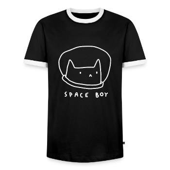 Space Boy Cat - Men's Ringer Shirt - black/white - Front - AI Model Female 172 light (172cm) & AI Model Male 178 light (178cm)