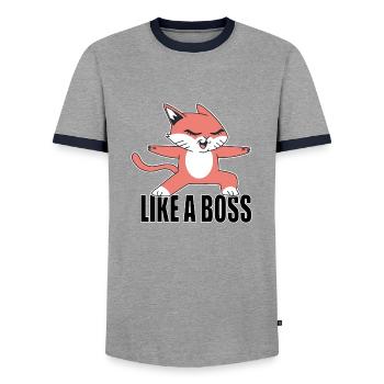 cooles like a boss Yoga Katze Fun Surfer Geschenk - Männer Kontrast-T-Shirt - Grau/Navy  - Vorne - AI Model Female 172 light (172cm) & AI Model Male 178 light (178cm)