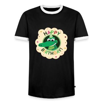 Happy Birthday | Birthday | Crocodile - Men's Ringer Shirt - black/white - Front - AI Model Female 172 light (172cm) & AI Model Male 178 light (178cm)