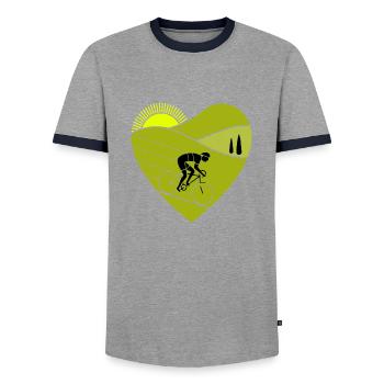 Love Cycling Funny Cycling - Men's Ringer Shirt - grey/navy  - Front - AI Model Female 172 light (172cm) & AI Model Male 178 light (178cm)