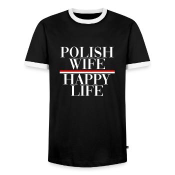 Poland Happy Wife happy Life Happy Polish Wife - Men's Ringer Shirt - black/white - Front - AI Model Female 172 light (172cm) & AI Model Male 178 light (178cm)