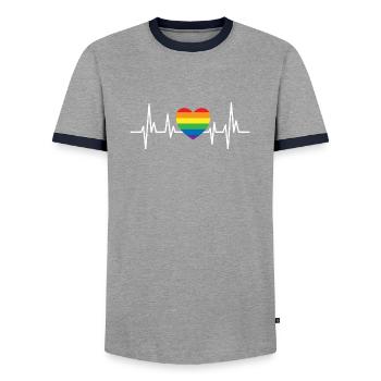 Puls Pride Transgenre LGBT Droits cadeaux - T-shirt contrasté Homme - gris/marine  - Devant - AI Model Female 172 light (172cm) & AI Model Male 178 light (178cm)