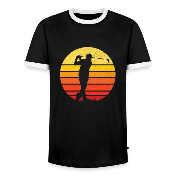 Golf und Golfer vor sportlichem Sonnenuntergang - Männer Kontrast-T-Shirt - Schwarz/Weiß - Vorne - AI Model Female 172 light (172cm) & AI Model Male 178 light (178cm)