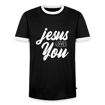 Christian Proverbs - Men's Ringer Shirt - black/white - Front - AI Model Female 172 light (172cm) & AI Model Male 178 light (178cm)