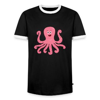 Octopus - Men's Ringer Shirt - black/white - Front - AI Model Female 172 light (172cm) & AI Model Male 178 light (178cm)