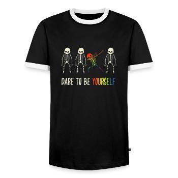 Dare, sie selbst zu sein - Männer Kontrast-T-Shirt - Schwarz/Weiß - Vorne - AI Model Female 172 light (172cm) & AI Model Male 178 light (178cm)
