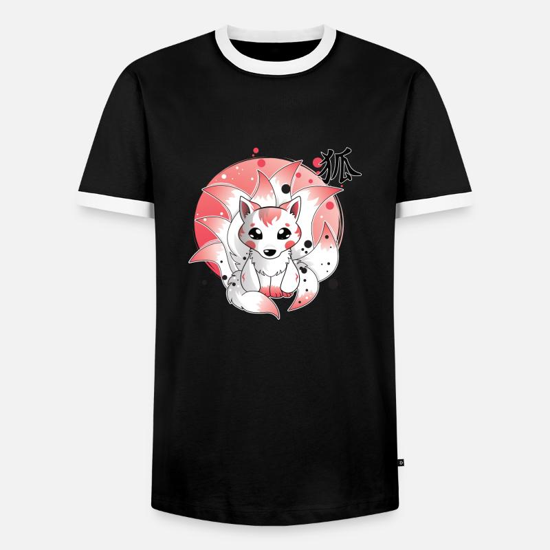 Ninetails, Fox, Kitsune - Men's Ringer Shirt - black/white