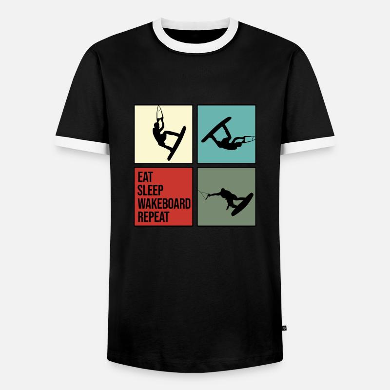 wakeboard wakeboarder cable wasserratte eat repeat - Männer Kontrast-T-Shirt - Schwarz/Weiß