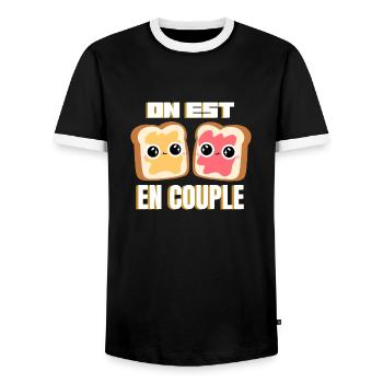 Tartines on est en couple Humour Amour Valentin - T-shirt contrasté Homme - noir/blanc - Devant - AI Model Female 172 light (172cm) & AI Model Male 178 light (178cm)
