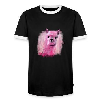 Alpaca, Llama, pink,,drawing,graffiti,watercolor - Men's Ringer Shirt - black/white - Front - AI Model Female 172 light (172cm) & AI Model Male 178 light (178cm)