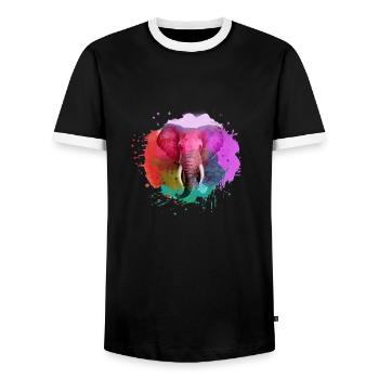 elephant,pink,colorful,painting,colorful,watercolor,graffiti - Men's Ringer Shirt - black/white - Front - AI Model Female 172 light (172cm) & AI Model Male 178 light (178cm)