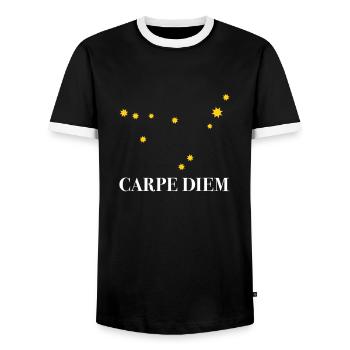 Carpe Diem use the day constellation Capricorn Deneb - Men's Ringer Shirt - black/white - Front - AI Model Female 172 light (172cm) & AI Model Male 178 light (178cm)