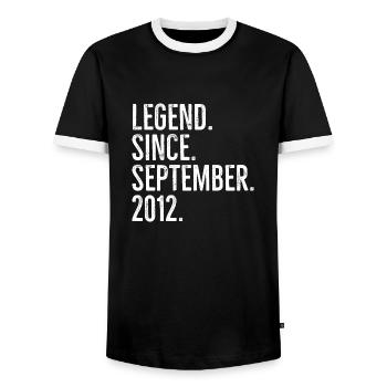 Legend Since September 2012 - Men's Ringer Shirt - black/white - Front - AI Model Female 172 light (172cm) & AI Model Male 178 light (178cm)