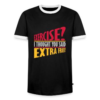 Exercise Extra Fries Quote - Men's Ringer Shirt - black/white - Front - AI Model Female 172 light (172cm) & AI Model Male 178 light (178cm)