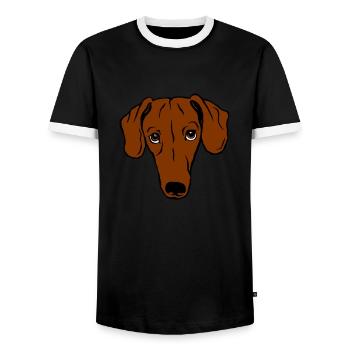 Dackel, kurzhaar - Männer Kontrast-T-Shirt - Schwarz/Weiß - Vorne - AI Model Female 172 light (172cm) & AI Model Male 178 light (178cm)