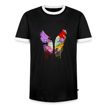 angelwings,wings,watercolor,colorful,angel wings - Men's Ringer Shirt - black/white - Front - AI Model Female 172 light (172cm) & AI Model Male 178 light (178cm)