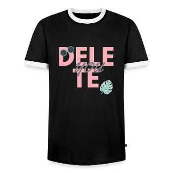 Delete. you. Funny sayings gift - Men's Ringer Shirt - black/white - Front - AI Model Female 172 light (172cm) & AI Model Male 178 light (178cm)