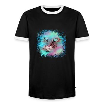 siam cat, neon, cat, graffiti, painting, watercolor - Men's Ringer Shirt - black/white - Front - AI Model Female 172 light (172cm) & AI Model Male 178 light (178cm)