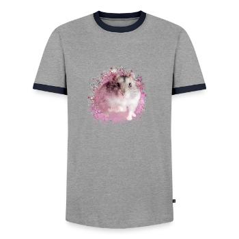 hamster nain, hamster, blanc, graffiti, peinture, rose - T-shirt contrasté Homme - gris/marine  - Devant - AI Model Female 172 light (172cm) & AI Model Male 178 light (178cm)