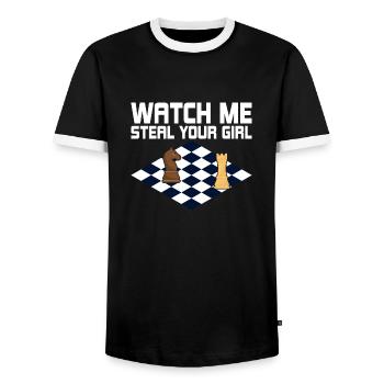 Watch Me Steal Your Girl Chess Board Chess Player - Männer Kontrast-T-Shirt - Schwarz/Weiß - Vorne - AI Model Female 172 light (172cm) & AI Model Male 178 light (178cm)