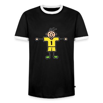 Goalkeeper Number One - Stick Figure Yellow Jersey - Men's Ringer Shirt - black/white - Front - AI Model Female 172 light (172cm) & AI Model Male 178 light (178cm)