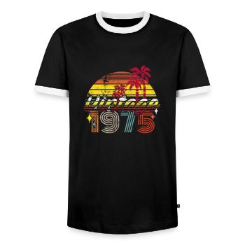 Born 1975 Retro 47 Birthday Gift - Men's Ringer Shirt - black/white - Front - AI Model Female 172 light (172cm) & AI Model Male 178 light (178cm)