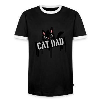 Cat Father Stamp Logo - Men's Ringer Shirt - black/white - Front - AI Model Female 172 light (172cm) & AI Model Male 178 light (178cm)
