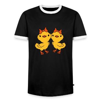 2 Chicks Team Friends - Men's Ringer Shirt - black/white - Front - AI Model Female 172 light (172cm) & AI Model Male 178 light (178cm)
