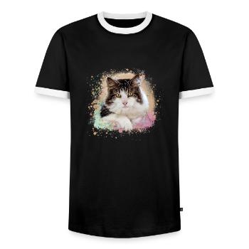 maincoon,cat,graffiti,painting, Maine Coon cat, - Men's Ringer Shirt - black/white - Front - AI Model Female 172 light (172cm) & AI Model Male 178 light (178cm)