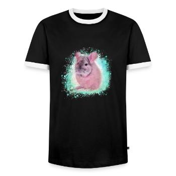 chinchilla, graffiti, peintre, bleu, animal de compagnie, rose - T-shirt contrasté Homme - noir/blanc - Devant - AI Model Female 172 light (172cm) & AI Model Male 178 light (178cm)