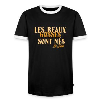Les beaux gosses sont nés en juin. - T-shirt contrasté Homme - noir/blanc - Devant - AI Model Female 172 light (172cm) & AI Model Male 178 light (178cm)