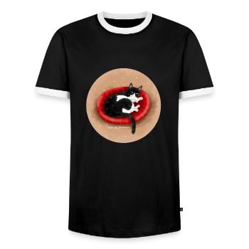 Chat dans le panier - T-shirt contrasté Homme - noir/blanc - Devant - AI Model Female 172 light (172cm) & AI Model Male 178 light (178cm)