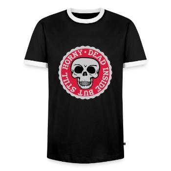 dead inside but horny - Men's Ringer Shirt - black/white - Front - AI Model Female 172 light (172cm) & AI Model Male 178 light (178cm)