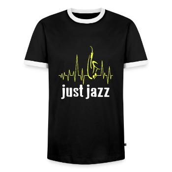 Just JAZZ Awesome Heartbeat JAZZ Lover Designs - Men's Ringer Shirt - black/white - Front - AI Model Female 172 light (172cm) & AI Model Male 178 light (178cm)
