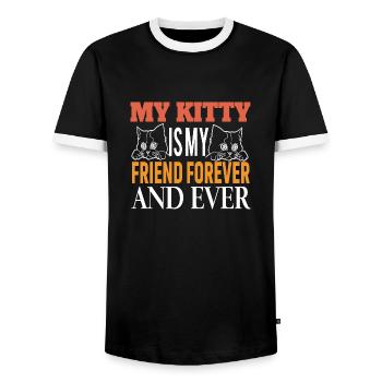 cat MY KITTY IS MY FRIEND FOREVER AND EVER - Men's Ringer Shirt - black/white - Front - AI Model Female 172 light (172cm) & AI Model Male 178 light (178cm)