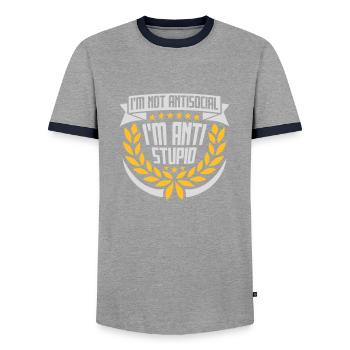 not antisocial anti stupid - Men's Ringer Shirt - grey/navy  - Front - AI Model Female 172 light (172cm) & AI Model Male 178 light (178cm)