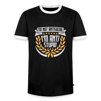 pas antisocial anti-stupide - T-shirt contrasté Homme - noir/blanc - Devant - AI Model Female 172 light (172cm) & AI Model Male 178 light (178cm)