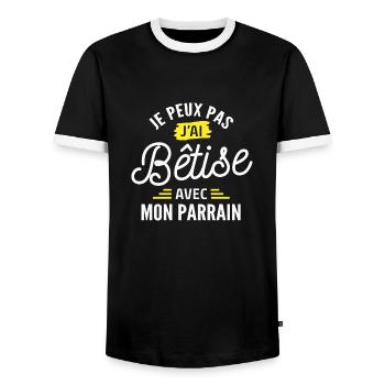 je peux pas j ai bêtise avec parrain - T-shirt contrasté Homme - noir/blanc - Devant - AI Model Female 172 light (172cm) & AI Model Male 178 light (178cm)